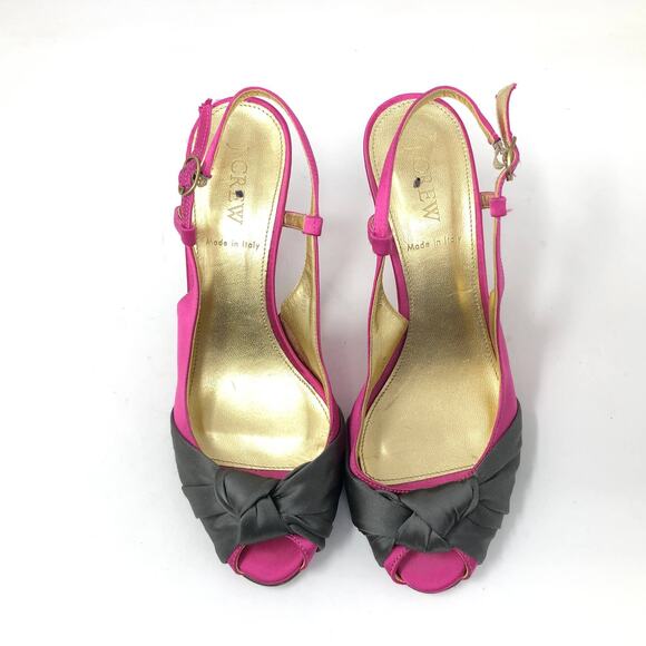J Crew Martine Slingback Womens Size 7 Pink Gray Satin Twist Knot Peep Toe Heel - Picture 3 of 12